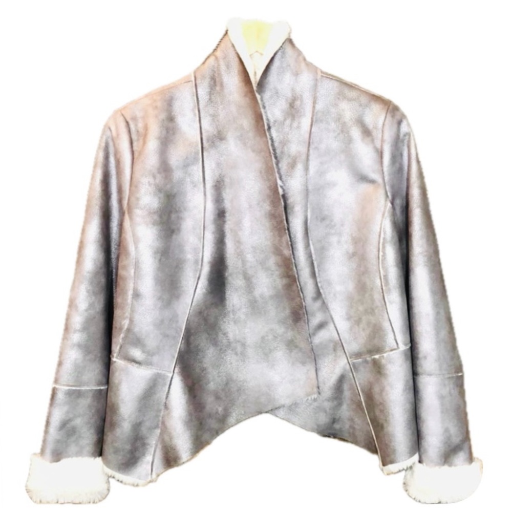 Cache Metallic Shearling Lined Jacket In Silver R… - image 7